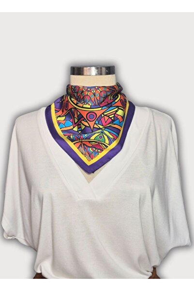 POZİTİF MRK الأرجواني الأصفر وشاح باندانا نسيج التويل حريري منقوشة ماندالا