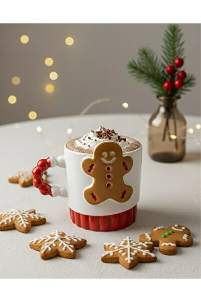 HİS Studio Kurabiye Adam Kabartmalı Tamamıyla El yapımı Özel Tasarım Seramik Kupa