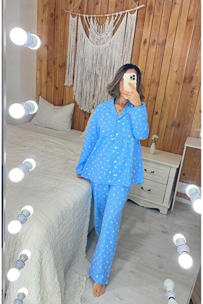 Pijamapartisi Bebe mavisi interlok pamuk kumaş hamile lohusa pijama takımı