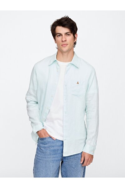 GAP Erkek Açık Mavi %100 Keten Gömlek