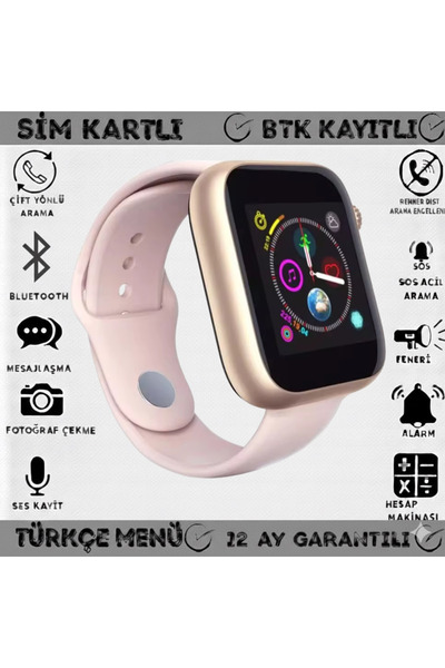 Monki Z6/2020 Sim Kart Ve Hafiza Kart Destekli Kameralı Akıllı Saat Türkçe Menü (ımeı Kayıtlı) Rose