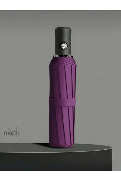 Mazzy Tam Otomatik Rüzgara Dayanıklı Fiber Telli Mor Şemsiye