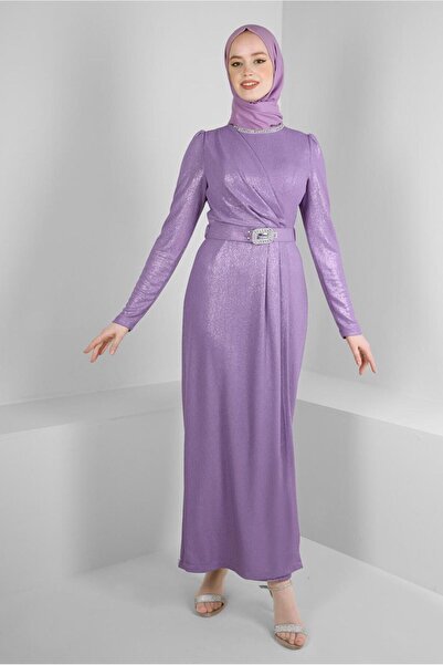 Alvina YAKASI TAŞLI KEMERLİ ABİYE ELBİSE 50316