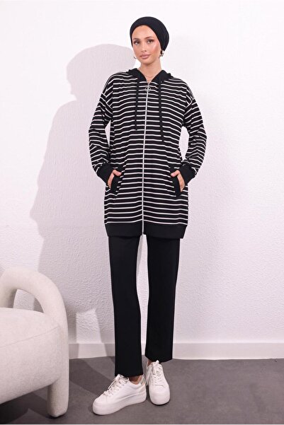 TRENDTESETTÜR KADIN SİYAH ÖRME PANTOLONLU TAKIM T 3154