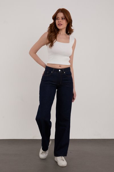 525 Dark Blue Navy Blue Super Extra High Waist Palazzo Loose Jeans
