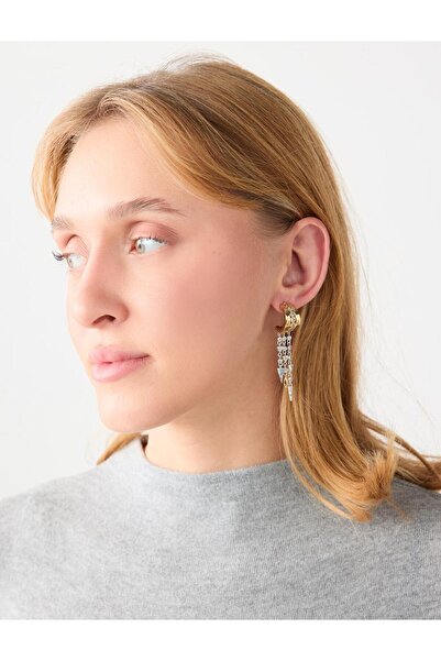 Jimmy Key أقراط متدلية على شكل نصف حلقة لامعة باللون الذهبي