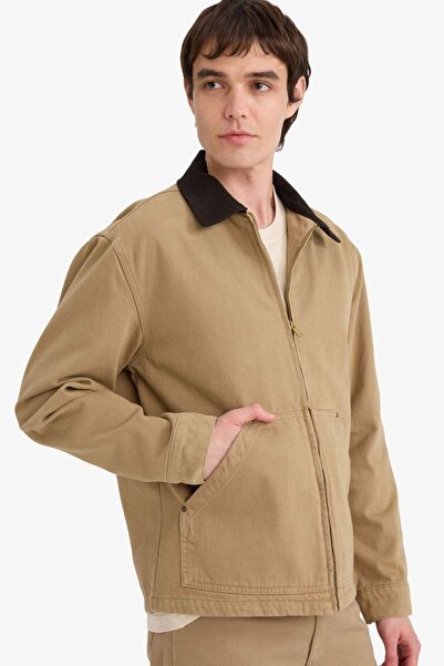 DeFacto Regular Fit Kontrast Yakalı Pamuk Astarlı Fermuarlı Pamuklu Ceket Mont E8839AX24WN