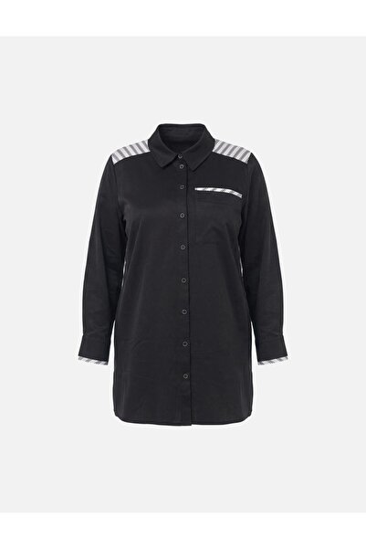 Kayra Stripe Pattern Cotton Tunic Black