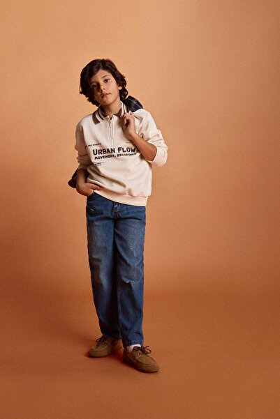 DeFacto Pantaloni de blugi pentru băieți, cu picior drept, cu detaliu rupt, c...