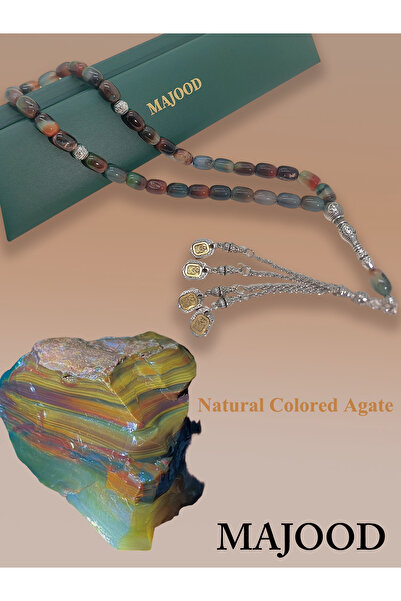 MAJOOD سبحة صلاة من العقيق الطبيعي، ٣٣ سبحة عمودية، ١٦ مم، للرجال والنساء، هد...