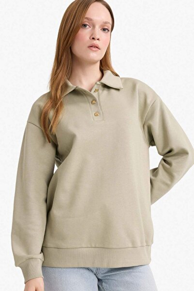 DeFacto Regular Fit Polo Neck Soft Fleece Thick Sweatshirt Fabric Sweatshirt Tunic F3085Ax25Wn