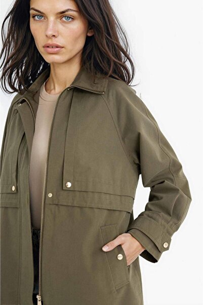 DeFacto معطف قطني مقاوم للماء ذو مقاس عادي E8696AX25AU