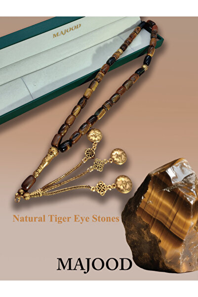 MAJOOD 33 Columnar Natural Tiger Eye Prayer Beads/Tasbih/16MM/For Men and Wom...
