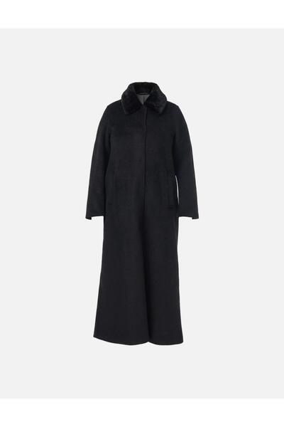 Kayra Fur Collar Cashmere Coat Black