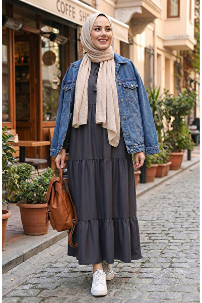 sefamerve Lace-up neck layered dress 4107-12 smoke