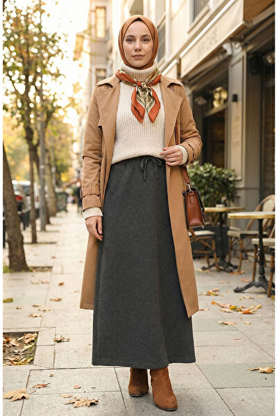 sefamerve Dark Anthracite 0152-06 Model Sports Skirt with Pockets