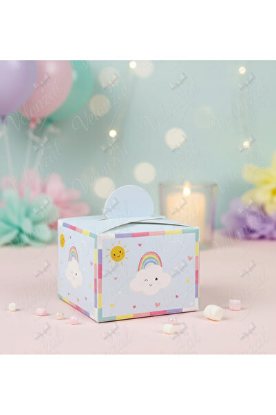 VELONZAL Gökkuşağı Bulut Temalı Lokum Kutusu-Doğum Günü-Parti-Kutlama-Hediyel...