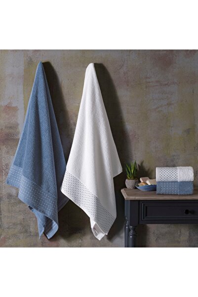 Taç Wind Pure Cotton Bath Set - White Denim