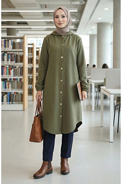 sefamerve Buttoned on the Front Hooded Cap 0188-04 Khaki Green