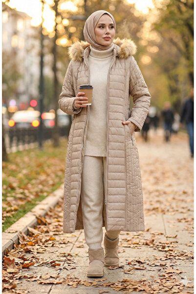 sefamerve معطف مبطن باللون البيج - 0813-05