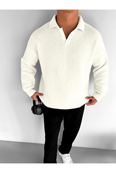 ablukaonline White Men's Oversize Textured Sweater