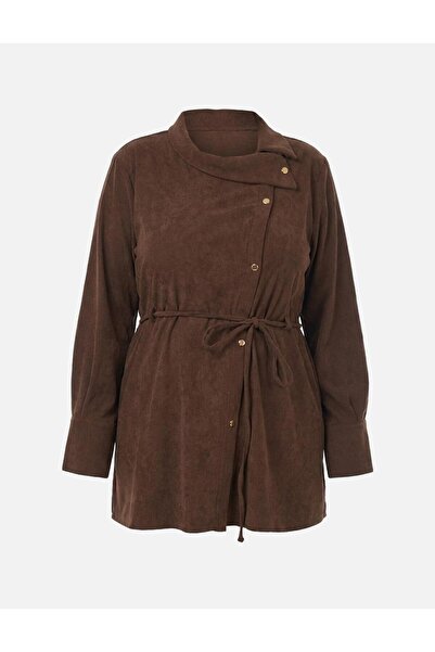 Kayra Velvet Blouse with Rope Belt Dark Brown