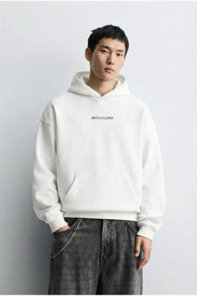 ablukaonline Чоловічий преміум-светр з капюшоном оверсайз - Savage друк, екрю