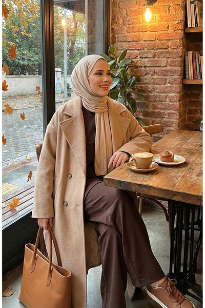 sefamerve Brązowy podwójny zestaw - tunika i spodnie z dwóch włóczek 0549-02