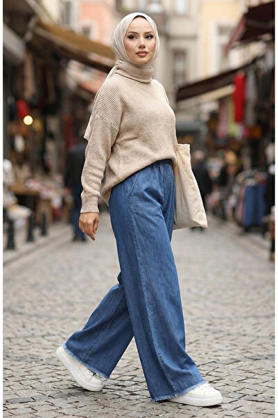 sefamerve بنطال جينز بخصر مطاطي 5827-02 أزرق