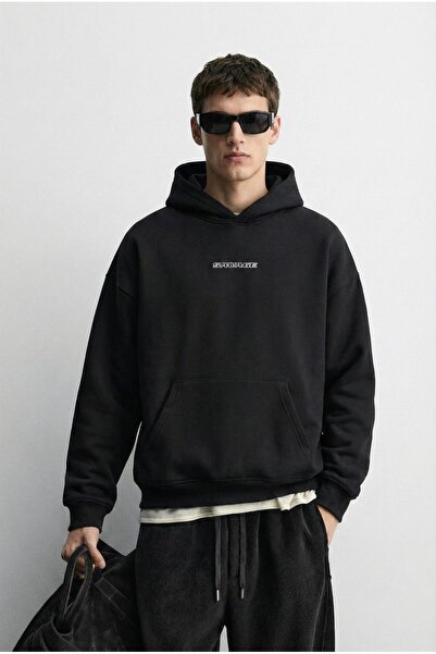 ablukaonline Men's Oversized Savage Printed Premium Hooded Sweatshirt Black