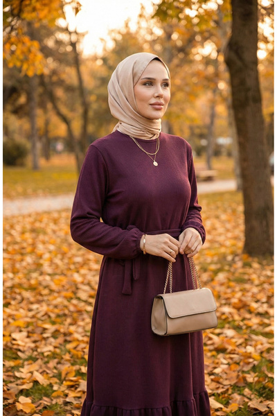 sefamerve Rochie Twist Fabric Volane 0528-06 Prune