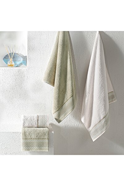 Taç Ethna Pure Cotton Cotton Turkish Bath Set Ecru Stone