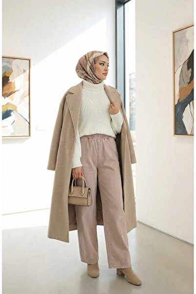 sefamerve Beli Lastikli Kot Pantolon 9633-03 Pudra