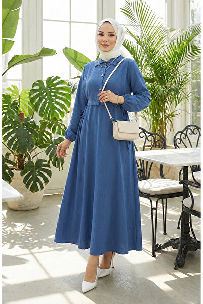 sefamerve Düğmeli Yelek Elbise İkili Takım 2119-02 İndigo