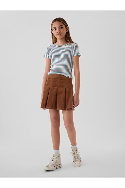 GAP Kız Çocuk Kahverengi Kadife Pile Detaylı Etek