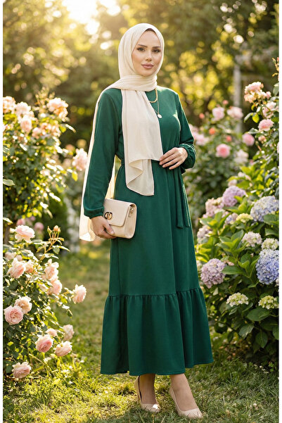 sefamerve Burgundy fabric Corded Fabric ruffled dress 2169-01 green