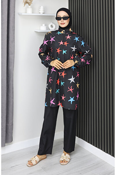 sefamerve Hijab swimsuit starfish pattern 3 piece set 1903-06 turquoise