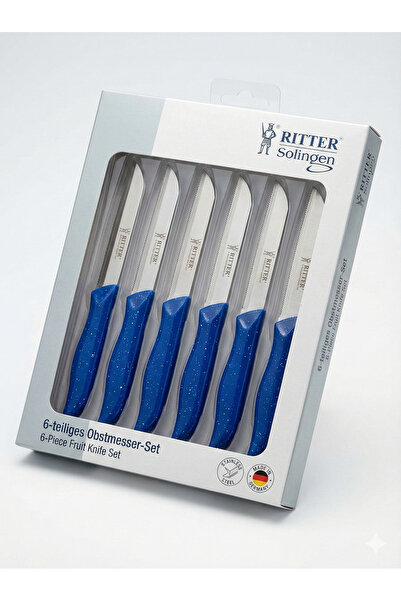 Ritter Solingen Alman Malı 6'lı Tırtıklı Meyve Bıçağı Seti - Orijinal Paslanmaz Çelik (Mavi Benekli)