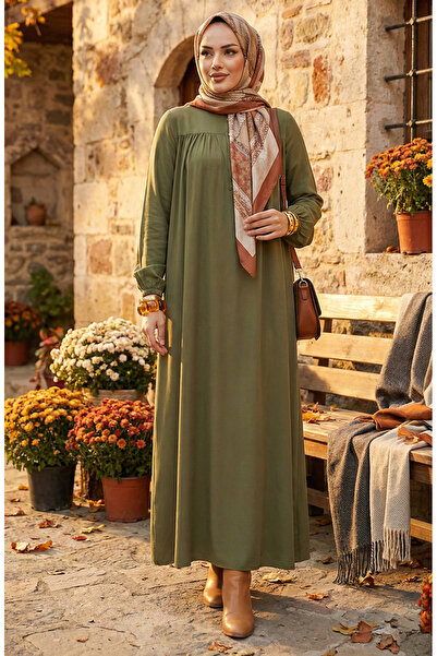 sefamerve Half Buttoned Viscose Dress 7103-10 Khaki