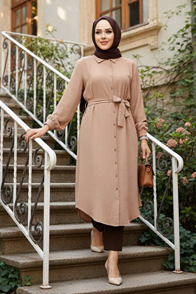N.S NEVA STYLE Buttoned Biscuit Hijab Tunic 32172Bs