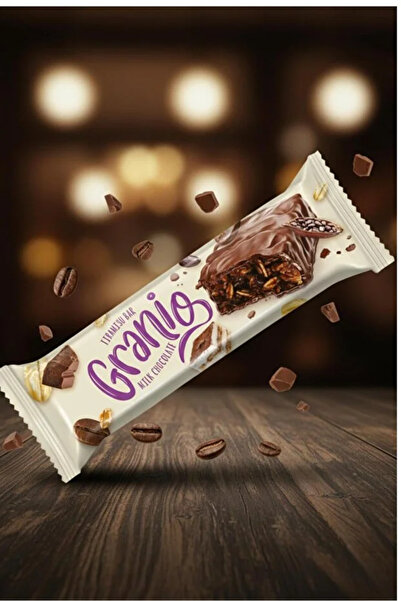 GRANIO Sütlü Çikolata Kaplamalı Tiramisu Aromalı Karamelize Bisküvili Tahıl Bar 40 grX24 Adet ( İkram.İaşə)