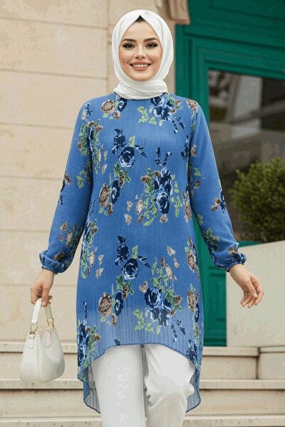 Neva Style Туніка з квітковим візерунком, індиго-синього кольору, 91236IM