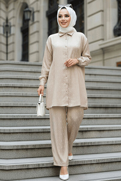 Neva Style Mink Patterned Hijab Double Set - 12502V