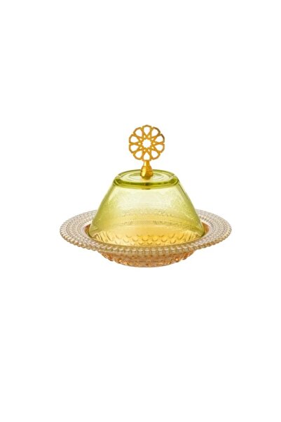 HIC وعاء تمر زجاجي تركي مع غطاء 17.5 سم