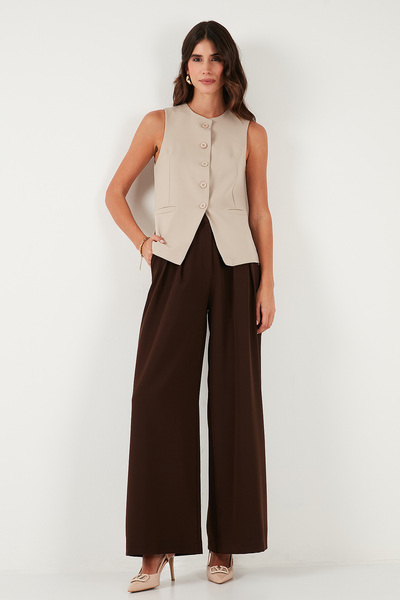 Lela Wide Leg High Waist Wide Leg Pants with Pile Detail Pants 6522016