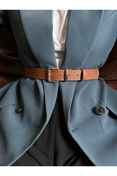 LİA KEMER حزام نسائي بتصميم بيضاوي مستطيل صلب مع مشبك فضي، حزام للسترة، حزام ...