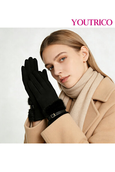 Youtrico قفازات نسائية من جلد الغزال تعمل باللمس - ملابس شتوية مبطنة حرارياً