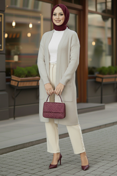 benguen كارديجان تريكو مع جيوب R4442 بلون حجري