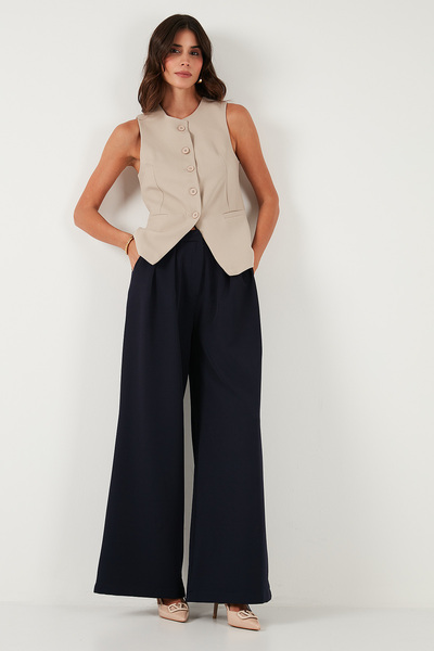 Lela Wide Leg High Waist Wide Leg Pants with Pile Detail Pants 6522016