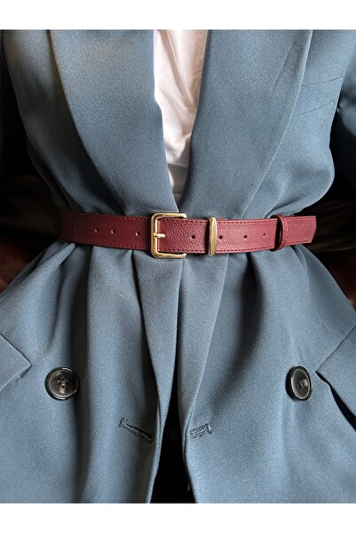 LİA KEMER حزام نسائي ذهبي اللون بنمط بيضاوي مستطيل، حزام للسترة، حزام للملابس...